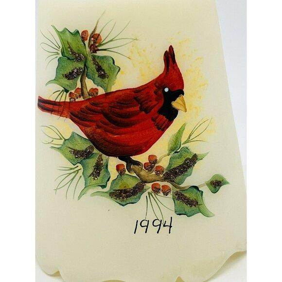 Fenton Satin Ivory Glass Bell Cardinal Holly Hand Painted 1994 S Jackson Signed - Picture 2 of 9